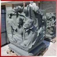 仿古盆景缸 雕刻別墅庭院戶外石雕花盆擺件 大型雕花石頭魚缸
