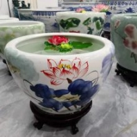 景德鎮(zhèn)陶瓷魚缸批發(fā) 客廳荷花養(yǎng)魚缸 青花粉彩陶瓷缸廠