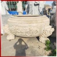 石雕水缸 庭院水缸石雕造型 中式雕花石材魚缸